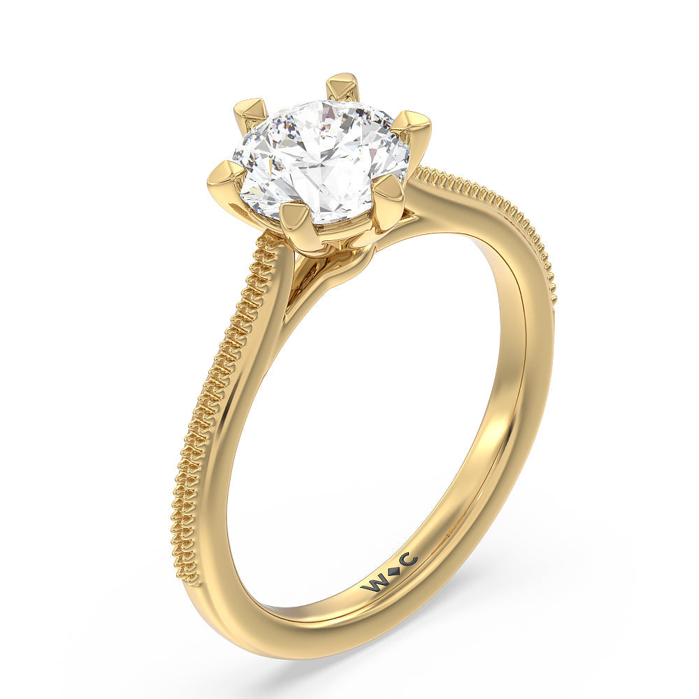 Round Cut Milgrain Centerline Six Prong Solitaire Engagement Ring with Lab Grown Diamond in 14KT Yellow Gold view 3
