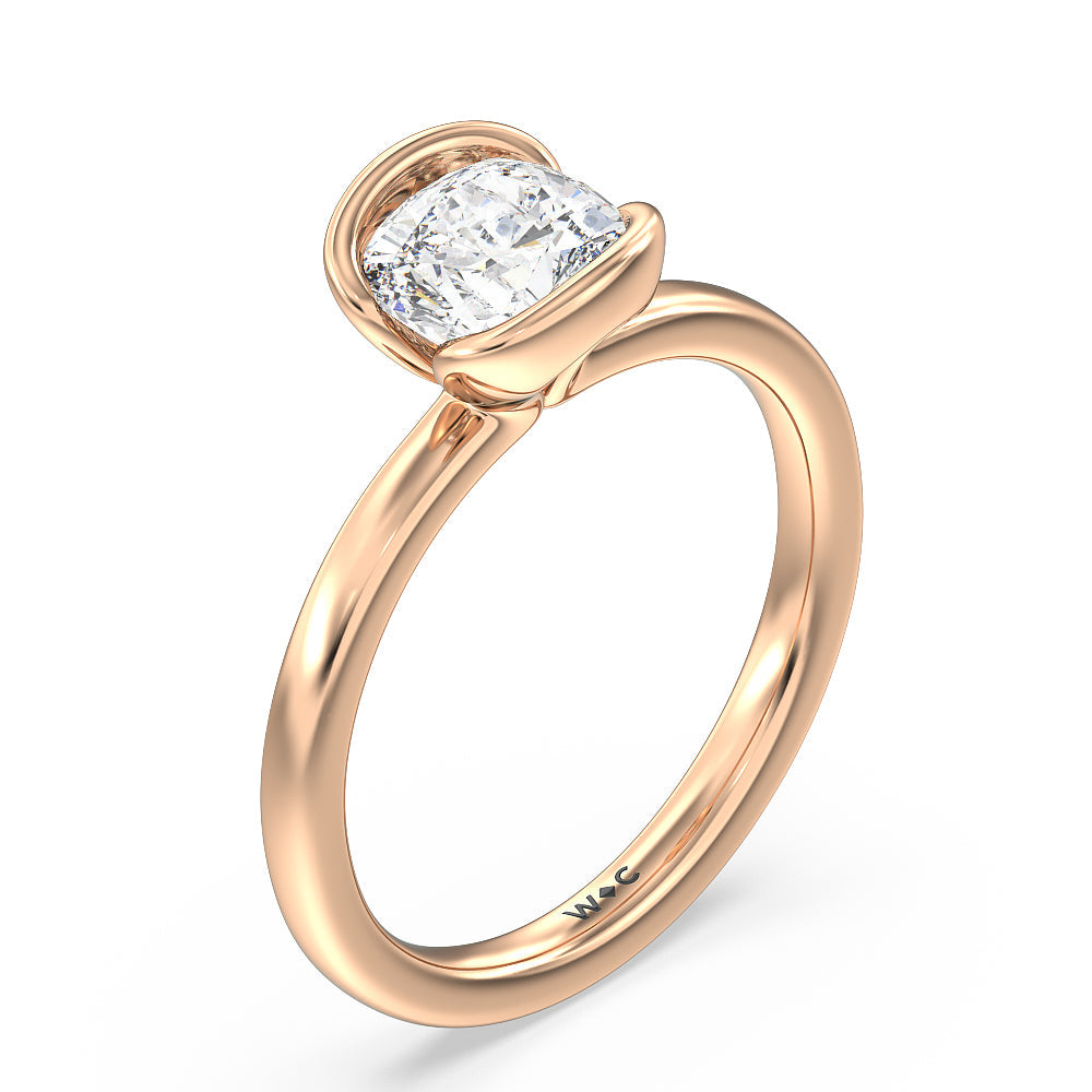 Seamless Half Bezel Solitaire Engagement Ring with Cushion Cut Diamond in 14KT Rose Gold view 3
