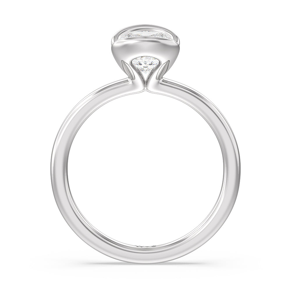 Seamless Half Bezel Solitaire Engagement Ring with Cushion Cut Diamond in 14KT Platinum view 2
