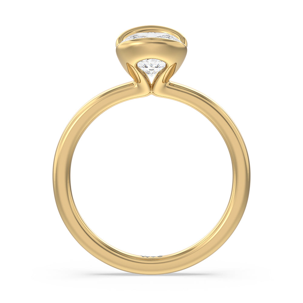 Seamless Half Bezel Solitaire Engagement Ring with Cushion Cut Diamond in 14KT Yellow Gold view 2
