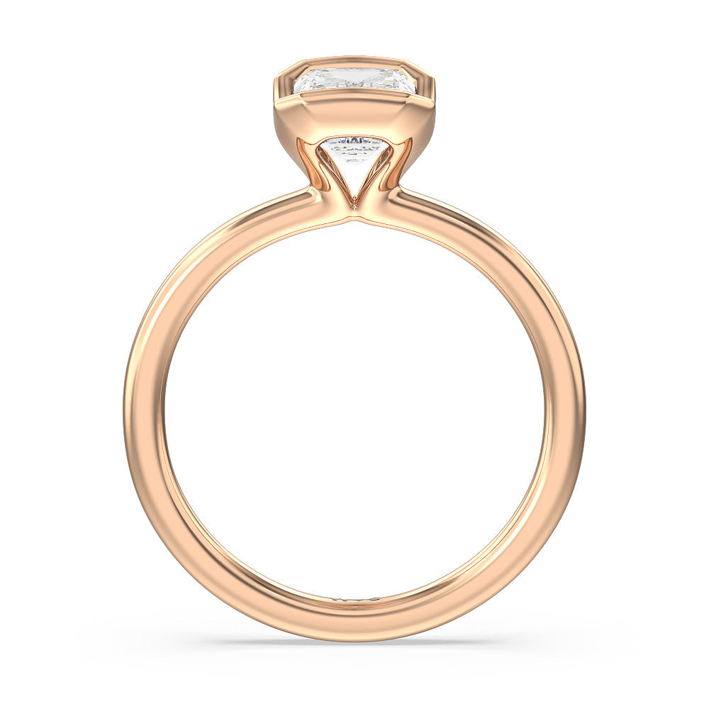 Seamless Half Bezel Solitaire Engagement Ring with Emerald Cut Diamond in 14KT Rose Gold view 2
