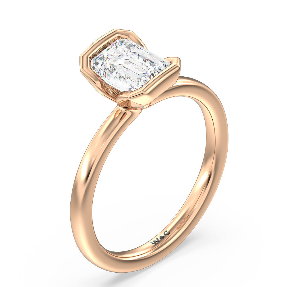 Seamless Half Bezel Solitaire Engagement Ring with Emerald Cut Diamond in 14KT Rose Gold view 3
