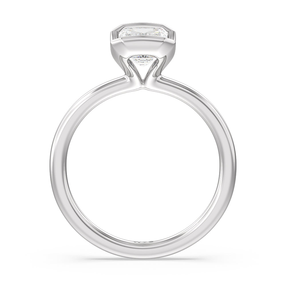 Seamless Half Bezel Solitaire Engagement Ring with Emerald Cut Diamond in 14KT Platinum view 2
