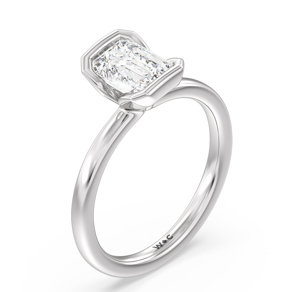 Seamless Half Bezel Solitaire Engagement Ring with Emerald Cut Diamond in 14KT Platinum view 3
