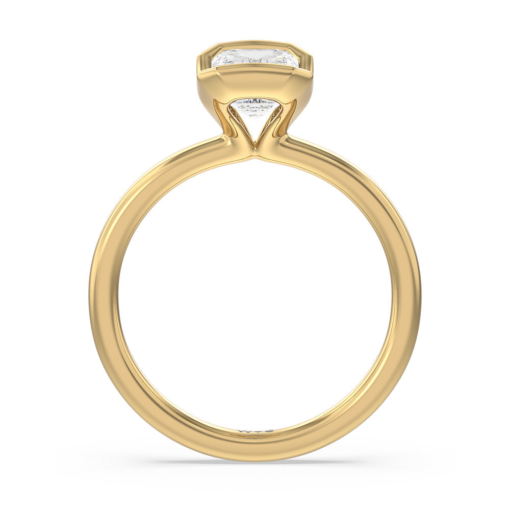 Seamless Half Bezel Solitaire Engagement Ring with Emerald Cut Diamond in 14KT Yellow Gold view 2
