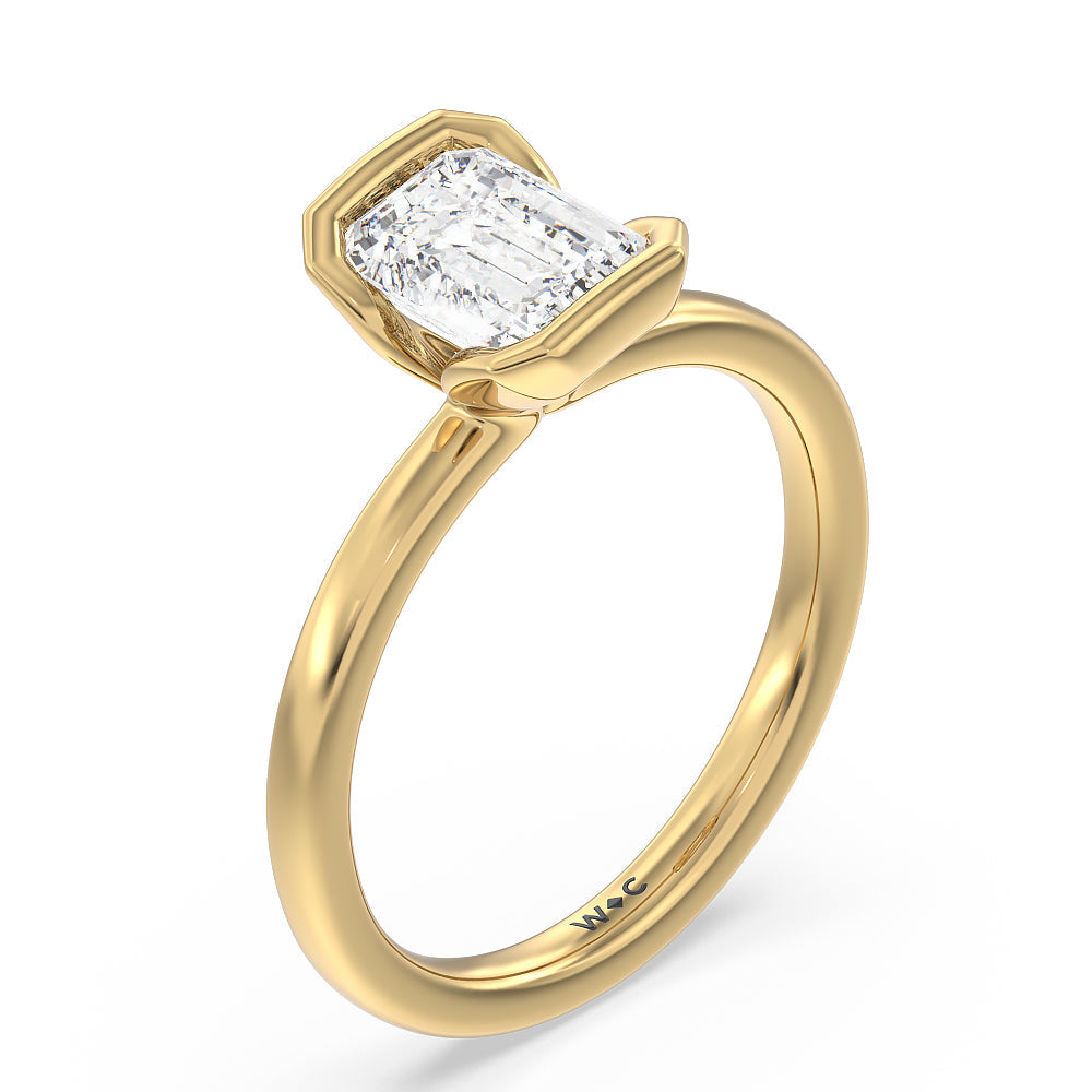 Seamless Half Bezel Solitaire Engagement Ring with Emerald Cut Diamond in 14KT Yellow Gold view 3
