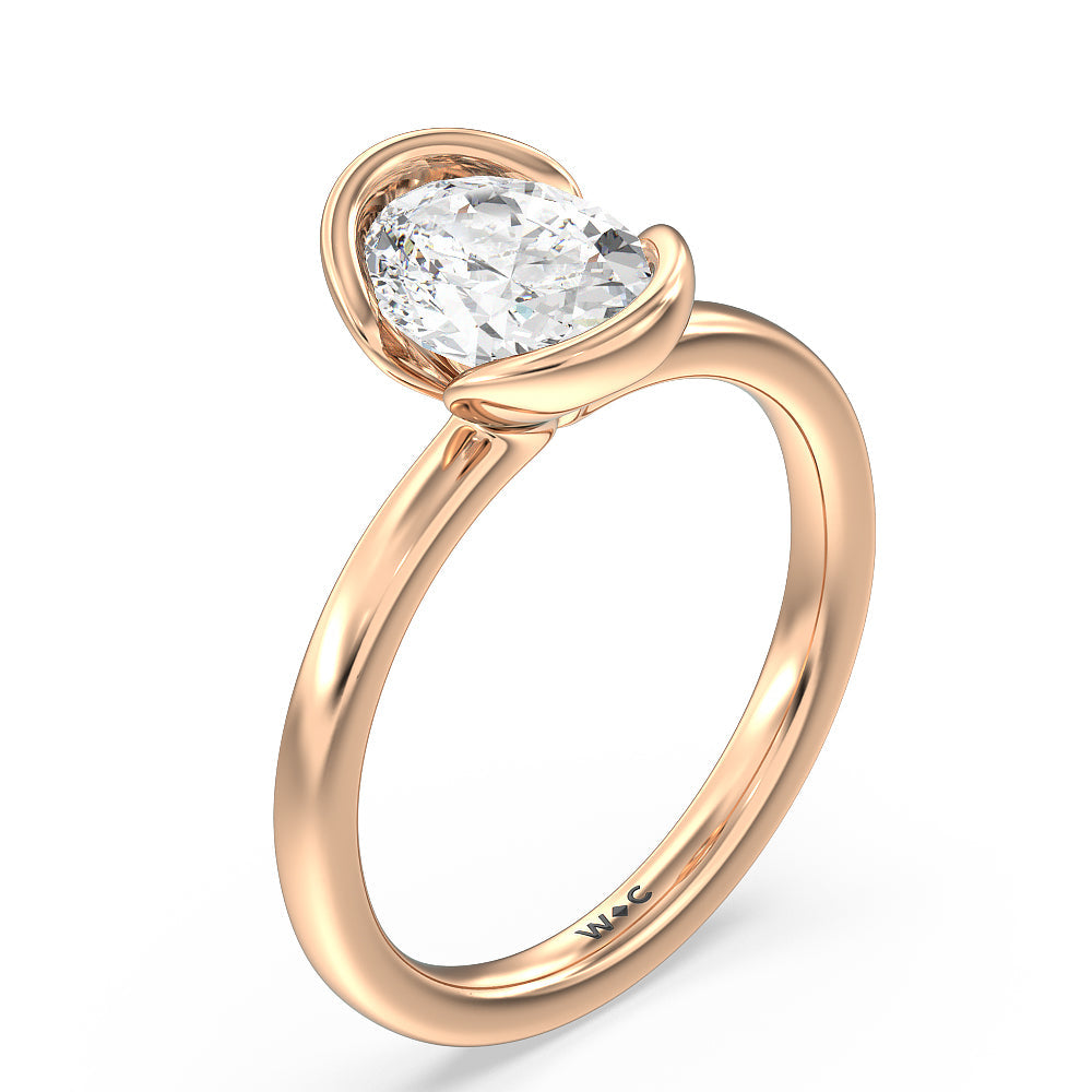 Seamless Half Bezel Solitaire Engagement Ring with Oval Cut Diamond in 14KT Rose Gold view 3
