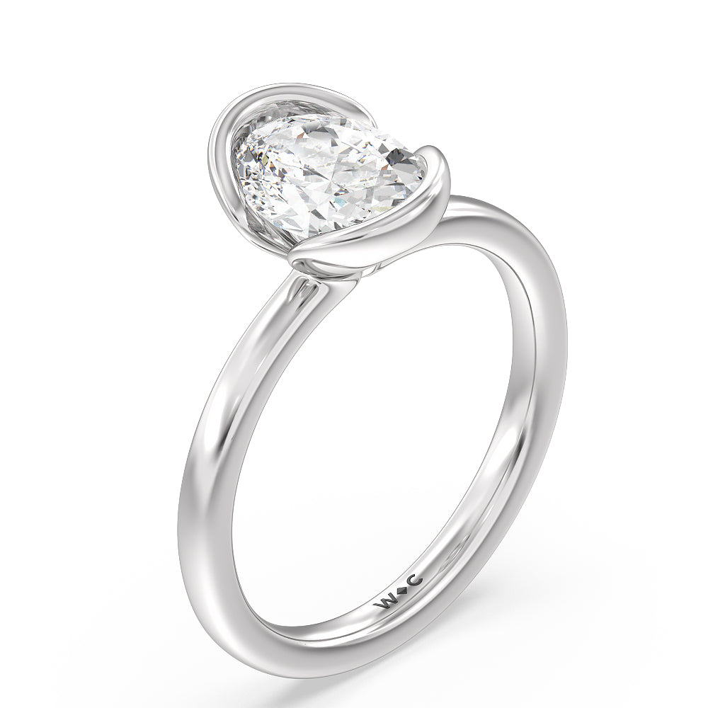 Seamless Half Bezel Solitaire Engagement Ring with Oval Cut Diamond in 14KT Platinum view 3
