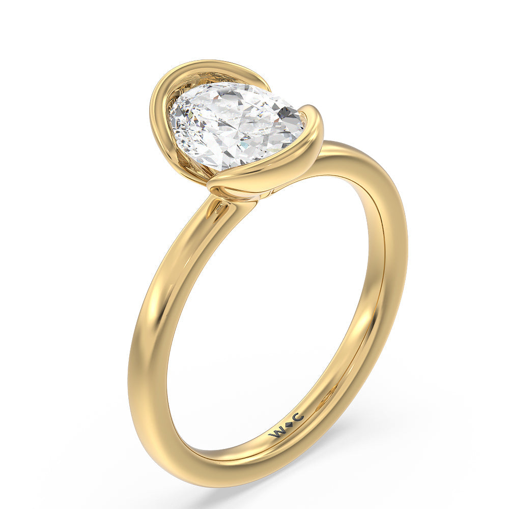 Seamless Half Bezel Solitaire Engagement Ring with Oval Cut Diamond in 14KT Yellow Gold view 3
