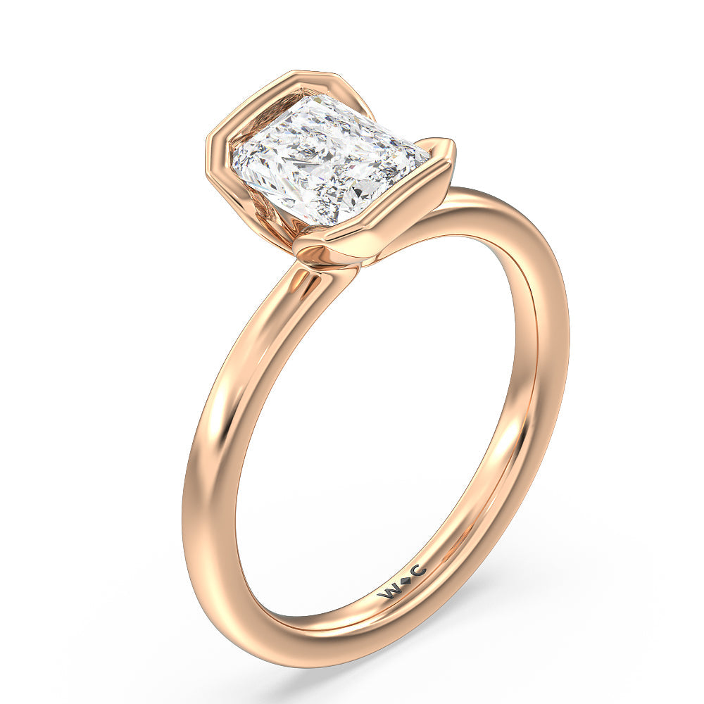 Seamless Half Bezel Solitaire Engagement Ring with Radiant Cut Diamond in 14KT Rose Gold view 3
