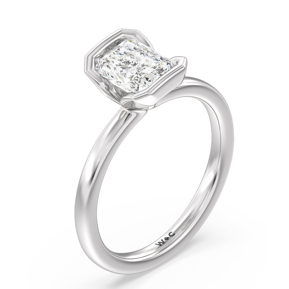 Seamless Half Bezel Solitaire Engagement Ring with Radiant Cut Diamond in 14KT Platinum view 3
