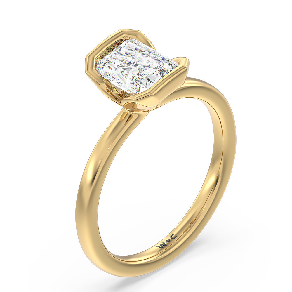 Seamless Half Bezel Solitaire Engagement Ring with Radiant Cut Diamond in 14KT Yellow Gold view 3
