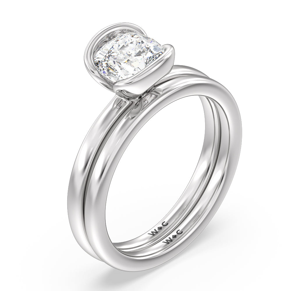 Seamless Half Bezel Solitaire Engagement Ring with Round Cut Diamond in 14KT Platinum view 4
