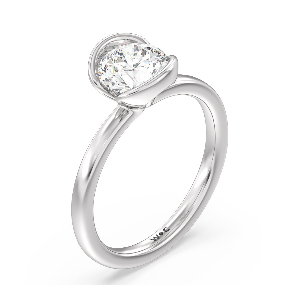 Seamless Half Bezel Solitaire Engagement Ring with Round Cut Diamond in 14KT Platinum view 3
