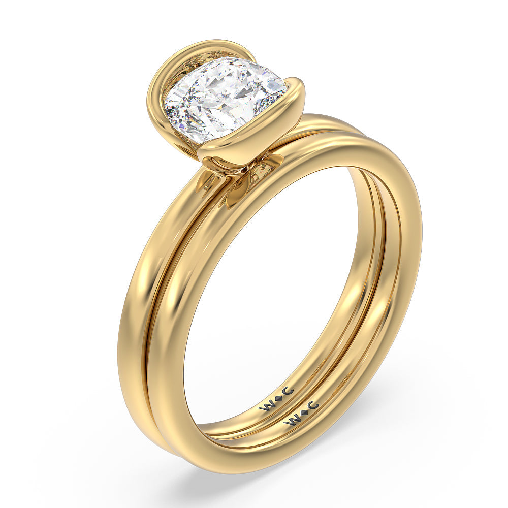 Seamless Half Bezel Solitaire Engagement Ring with Round Cut Diamond in 14KT Yellow Gold view 4
