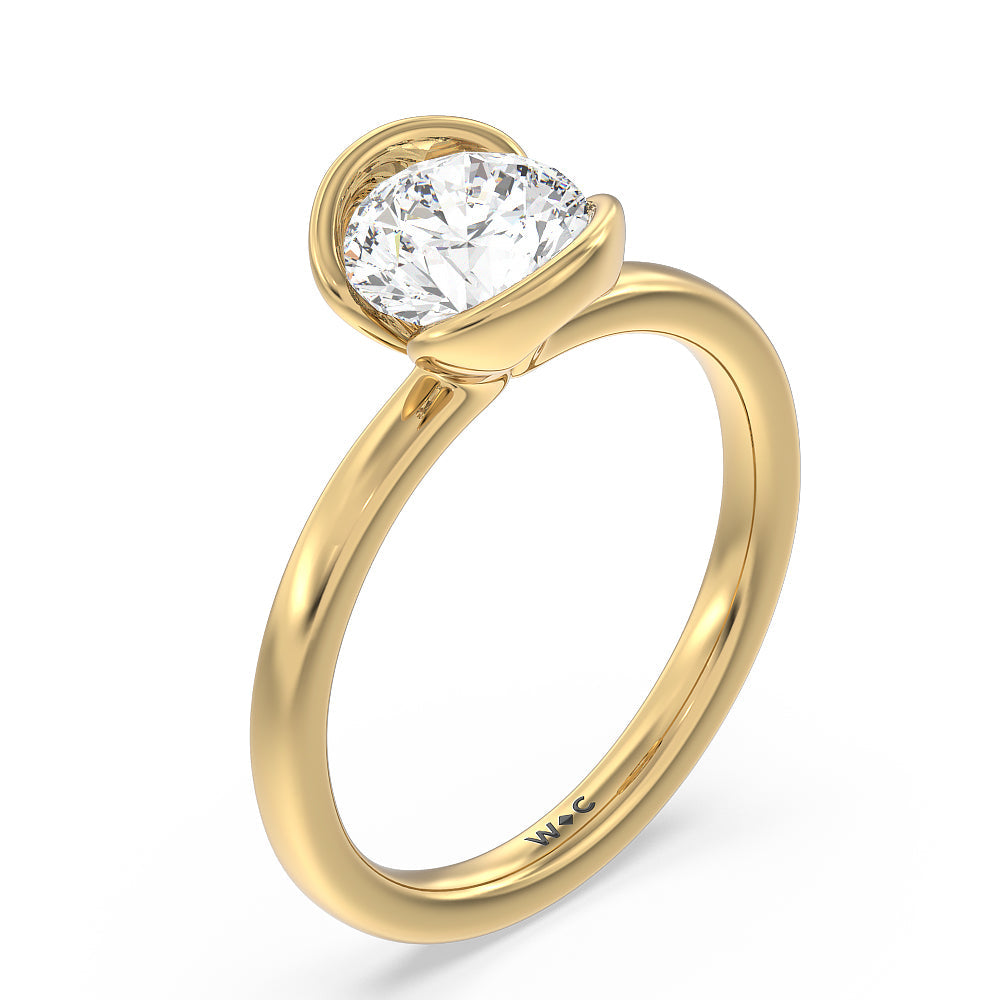 Seamless Half Bezel Solitaire Engagement Ring with Round Cut Diamond in 14KT Yellow Gold view 3
