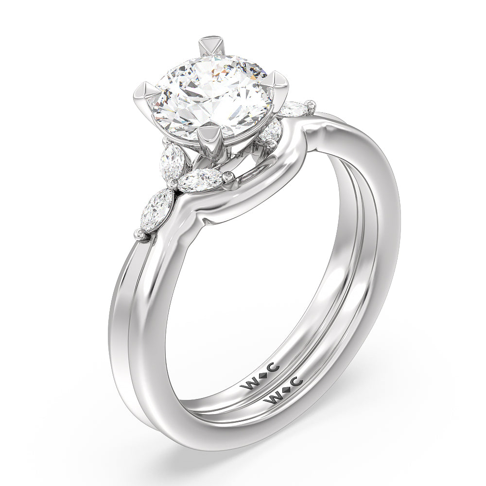 Marquise Accent Knife Edge Engagement Ring with Emerald Cut Diamond in 14KT Platinum view 4
