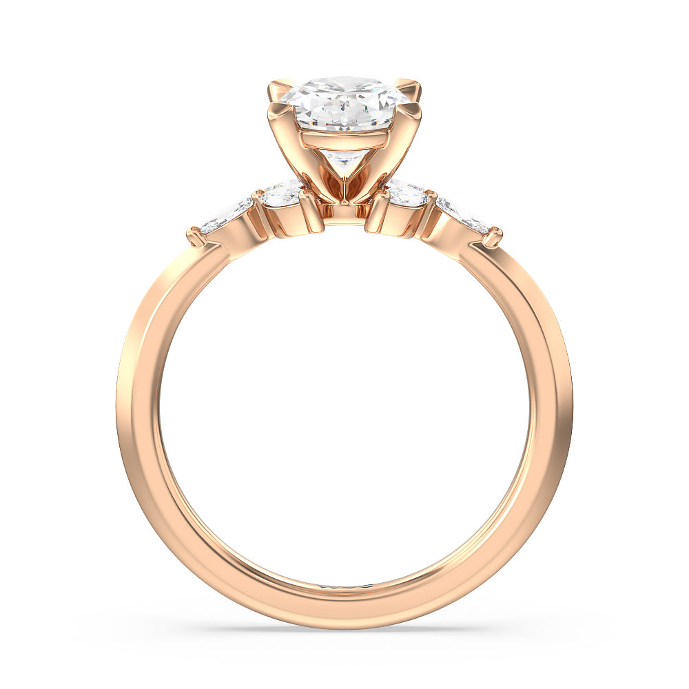 Marquise Accent Knife Edge Engagement Ring with Oval Cut Diamond in 14KT Rose Gold view 2
