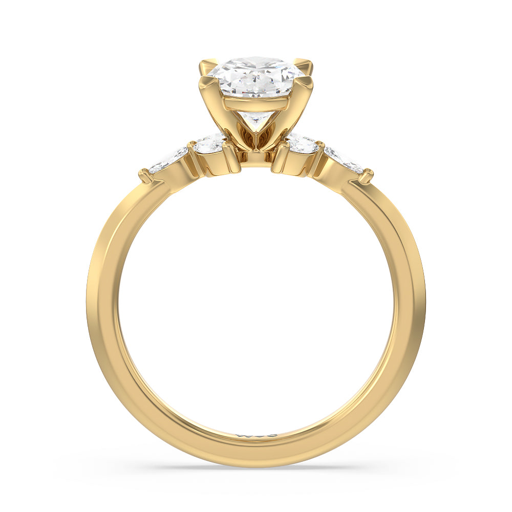 Marquise Accent Knife Edge Engagement Ring with Oval Cut Diamond in 14KT Yellow Gold view 2

