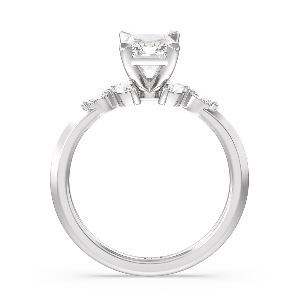 Marquise Accent Knife Edge Engagement Ring with Radiant Cut Diamond in 14KT Platinum view 2
