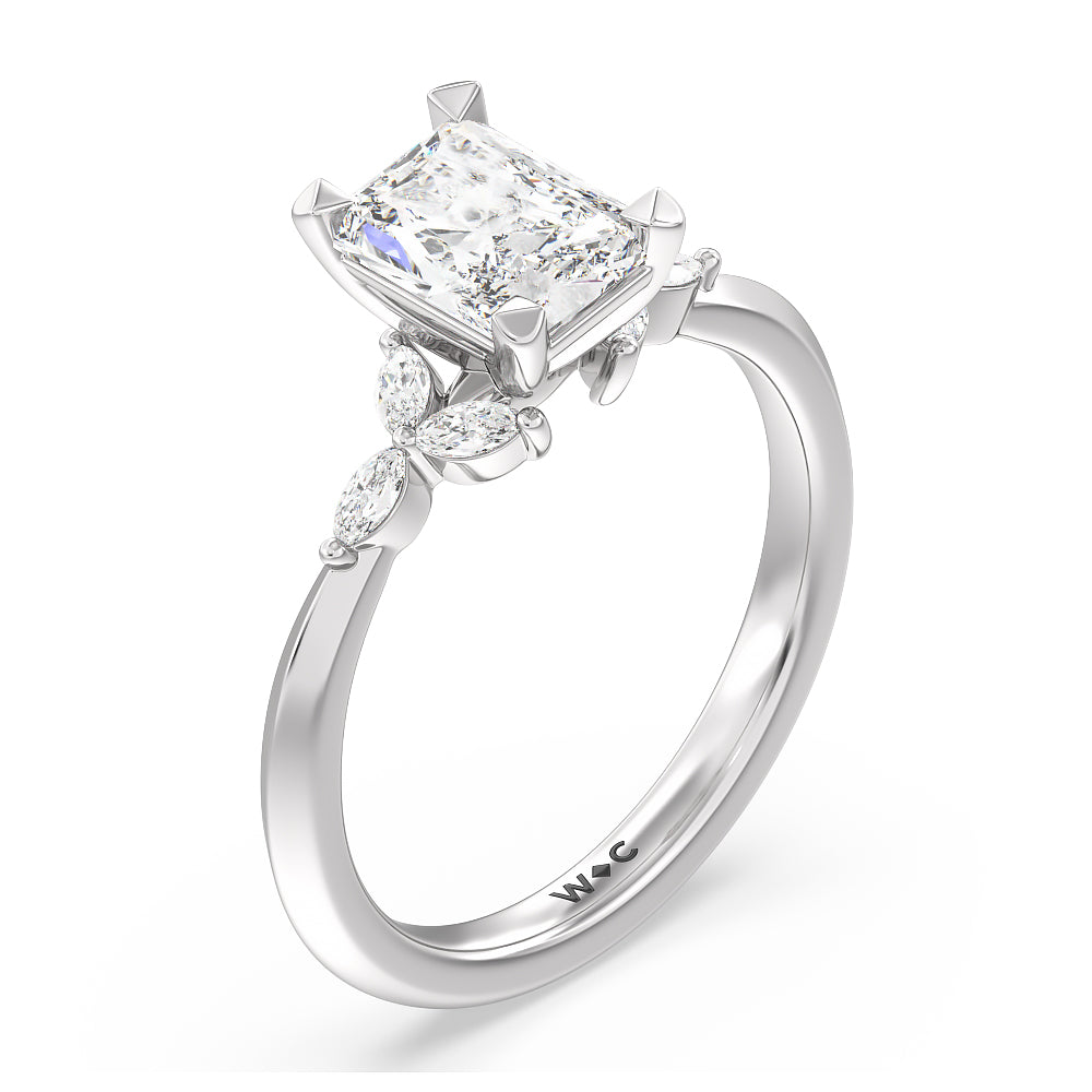Marquise Accent Knife Edge Engagement Ring with Radiant Cut Diamond in 14KT Platinum view 3
