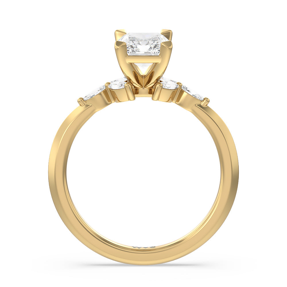 Marquise Accent Knife Edge Engagement Ring with Radiant Cut Diamond in 14KT Yellow Gold view 2
