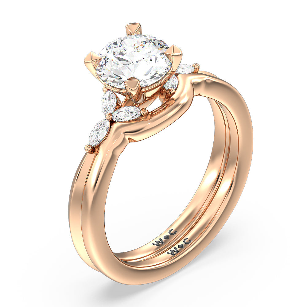 Marquise Accent Knife Edge Engagement Ring with Round Cut Diamond in 14KT Rose Gold view 4
