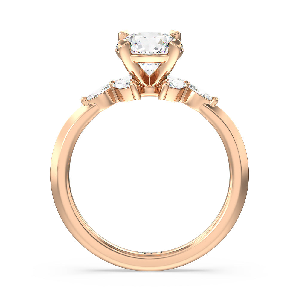Marquise Accent Knife Edge Engagement Ring with Round Cut Diamond in 14KT Rose Gold view 2
