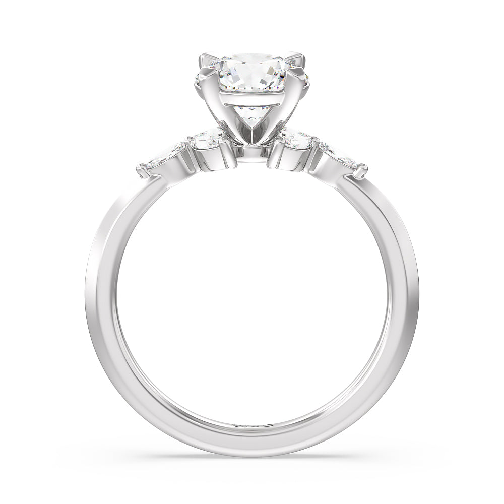 Marquise Accent Knife Edge Engagement Ring with Round Cut Diamond in 14KT Platinum view 2
