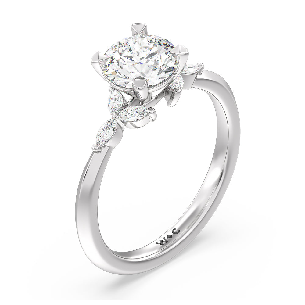 Marquise Accent Knife Edge Engagement Ring with Round Cut Diamond in 14KT Platinum view 3
