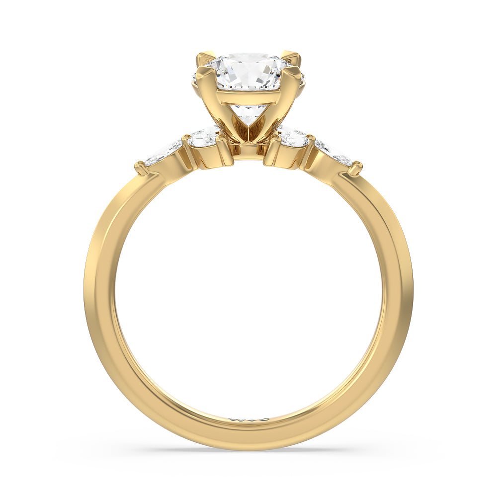 Marquise Accent Knife Edge Engagement Ring with Round Cut Diamond in 14KT Yellow Gold view 2
