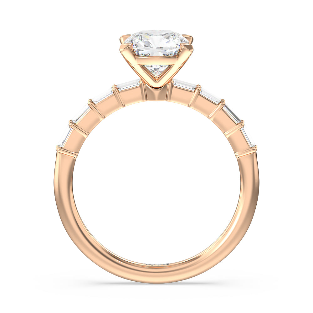 Petite Baguette Studded Engagement Ring with Cushion Cut Diamond in 14KT Rose Gold view 2
