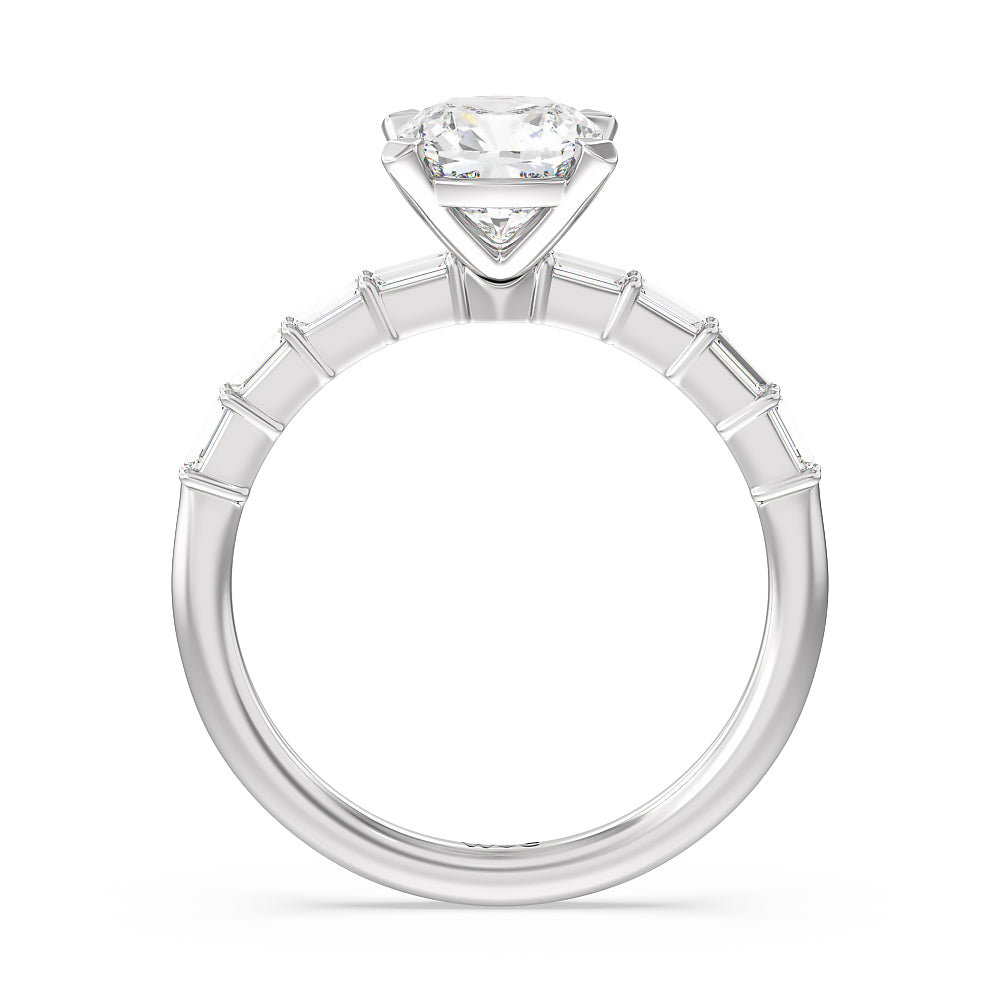 Petite Baguette Studded Engagement Ring with Cushion Cut Diamond in 14KT Platinum view 2
