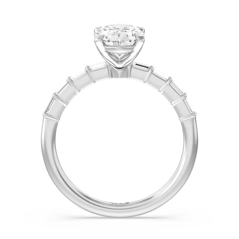 Petite Baguette Studded Engagement Ring with Oval Cut Diamond in 14KT Platinum view 2

