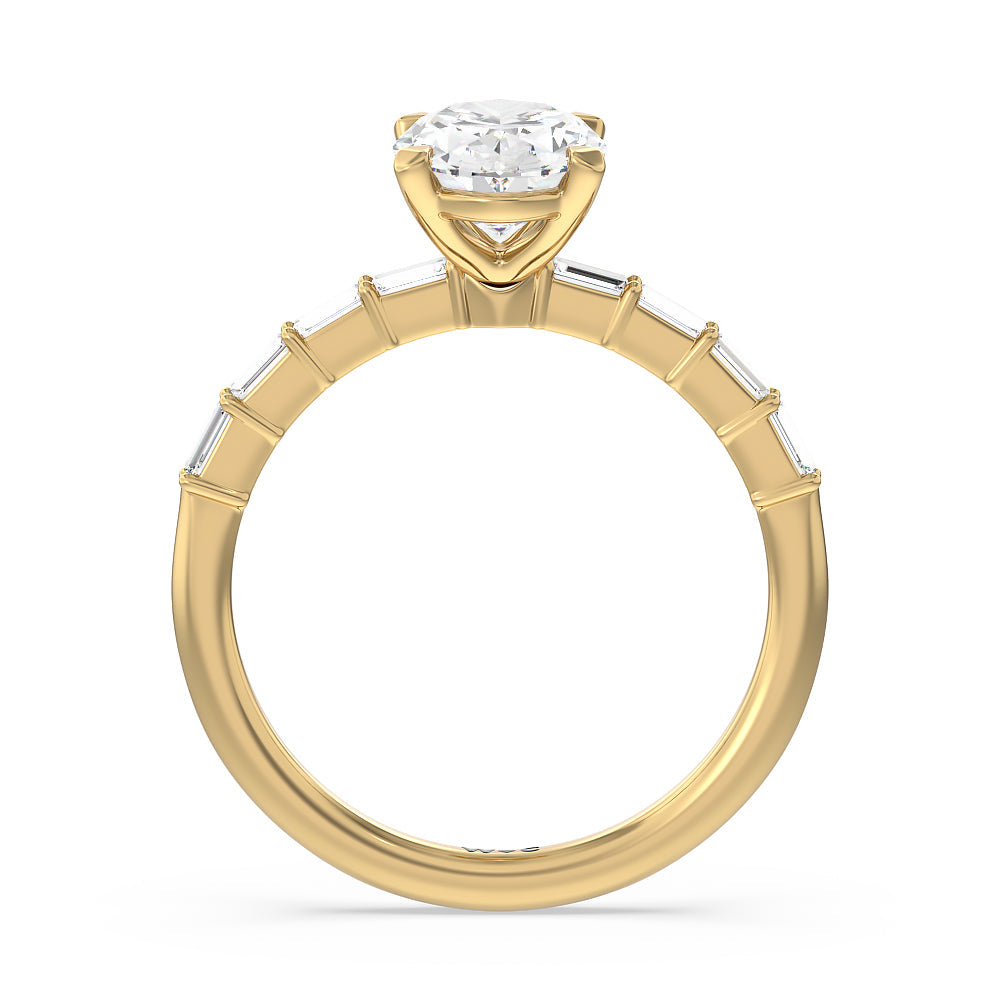Petite Baguette Studded Engagement Ring with Oval Cut Diamond in 14KT Yellow Gold view 2
