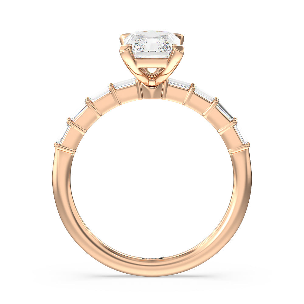 Petite Baguette Studded Engagement Ring with Radiant Cut Diamond in 14KT Rose Gold view 2
