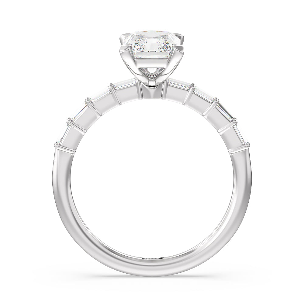 Petite Baguette Studded Engagement Ring with Radiant Cut Diamond in 14KT Platinum view 2
