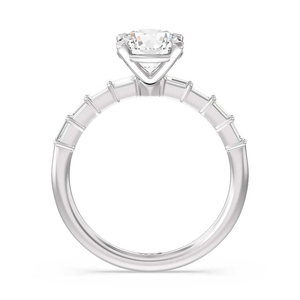 Petite Baguette Studded Engagement Ring with Round Cut Diamond in 14KT Platinum view 2
