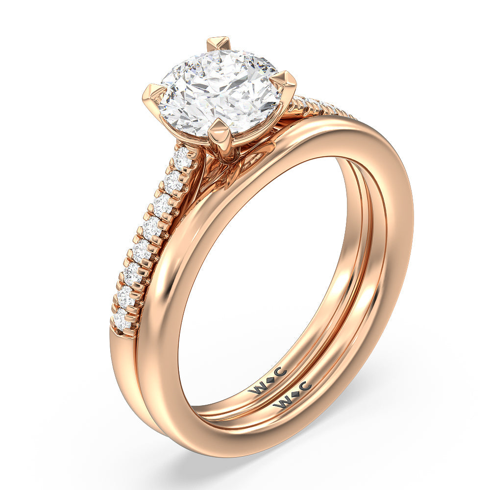Pave Cathedral Shank East-West Engagement Ring with Cushion Cut Diamond in 14KT Rose Gold view 4
