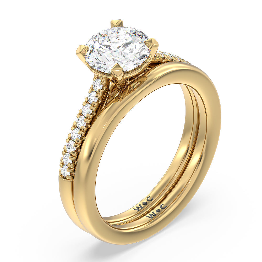 Pave Cathedral Shank East-West Engagement Ring with Cushion Cut Diamond in 14KT Yellow Gold view 4

