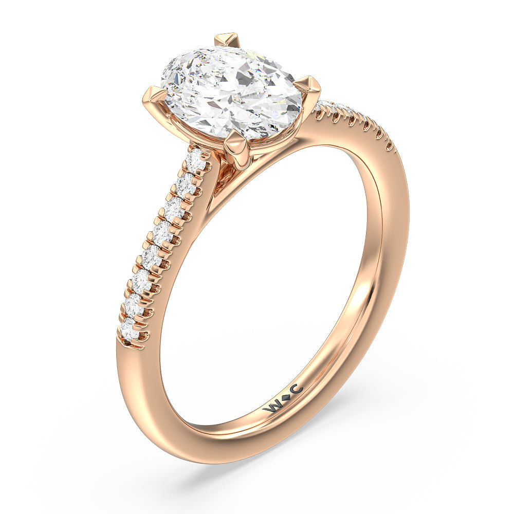 Pave Cathedral Shank East-West Engagement Ring with Oval Cut Diamond in 14KT Rose Gold view 3
