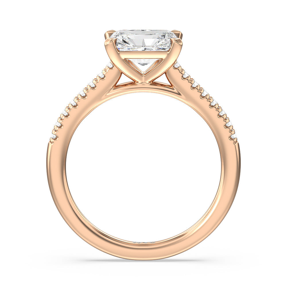 Pave Cathedral Shank East-West Engagement Ring with Radiant Cut Diamond in 14KT Rose Gold view 2
