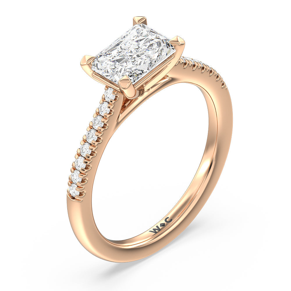 Pave Cathedral Shank East-West Engagement Ring with Radiant Cut Diamond in 14KT Rose Gold view 3

