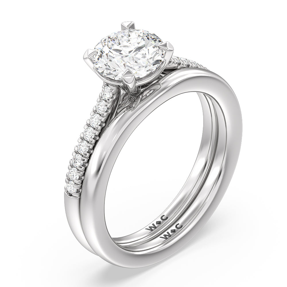 Pave Cathedral Shank East-West Engagement Ring with Radiant Cut Diamond in 14KT Platinum view 4
