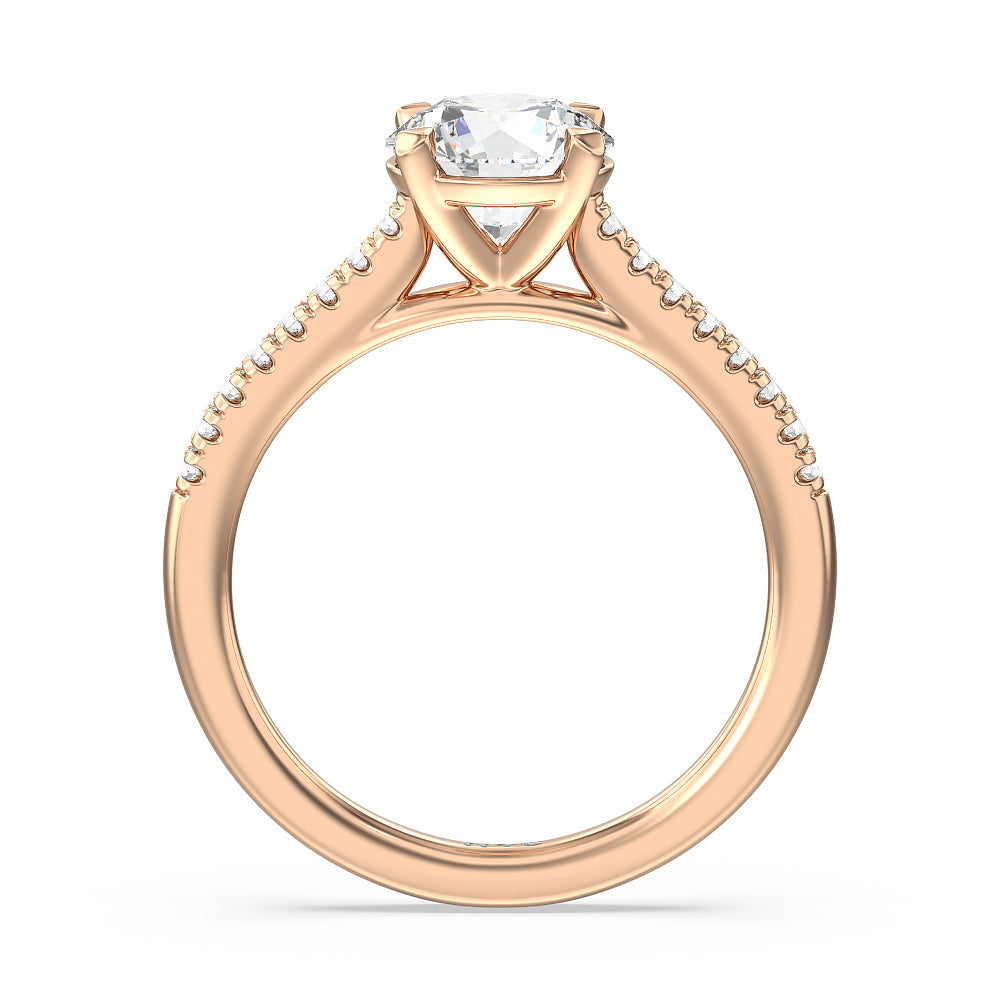 Pave Cathedral Shank East-West Engagement Ring with Round Cut Diamond in 14KT Rose Gold view 2
