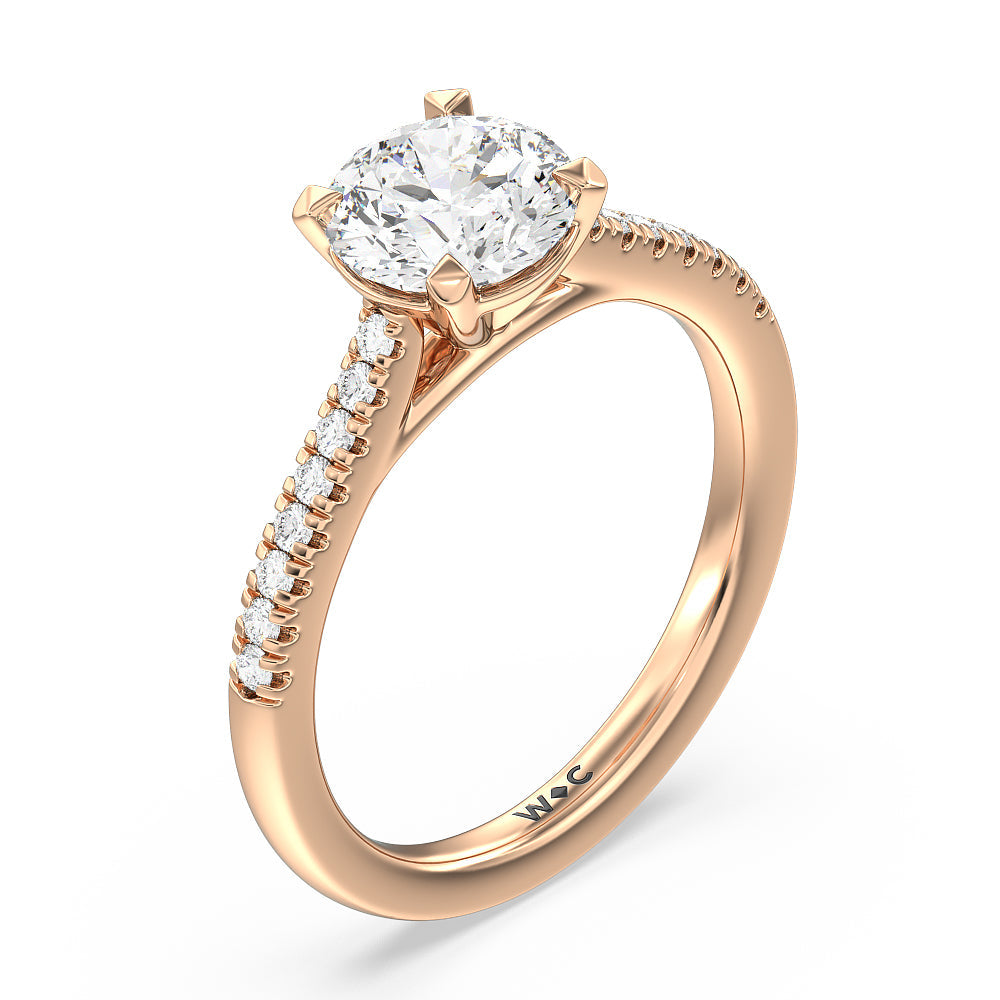 Pave Cathedral Shank East-West Engagement Ring with Round Cut Diamond in 14KT Rose Gold view 3
