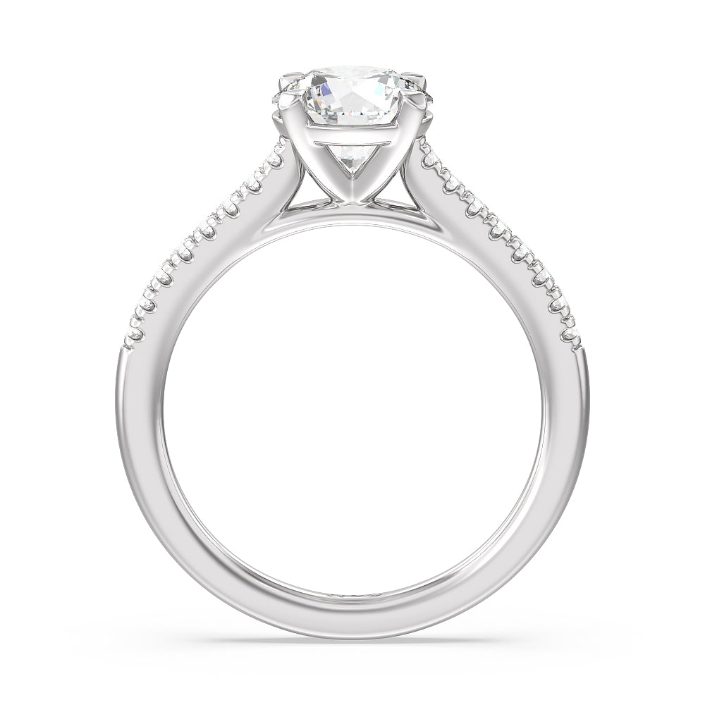 Pave Cathedral Shank East-West Engagement Ring with Round Cut Diamond in 14KT Platinum view 2

