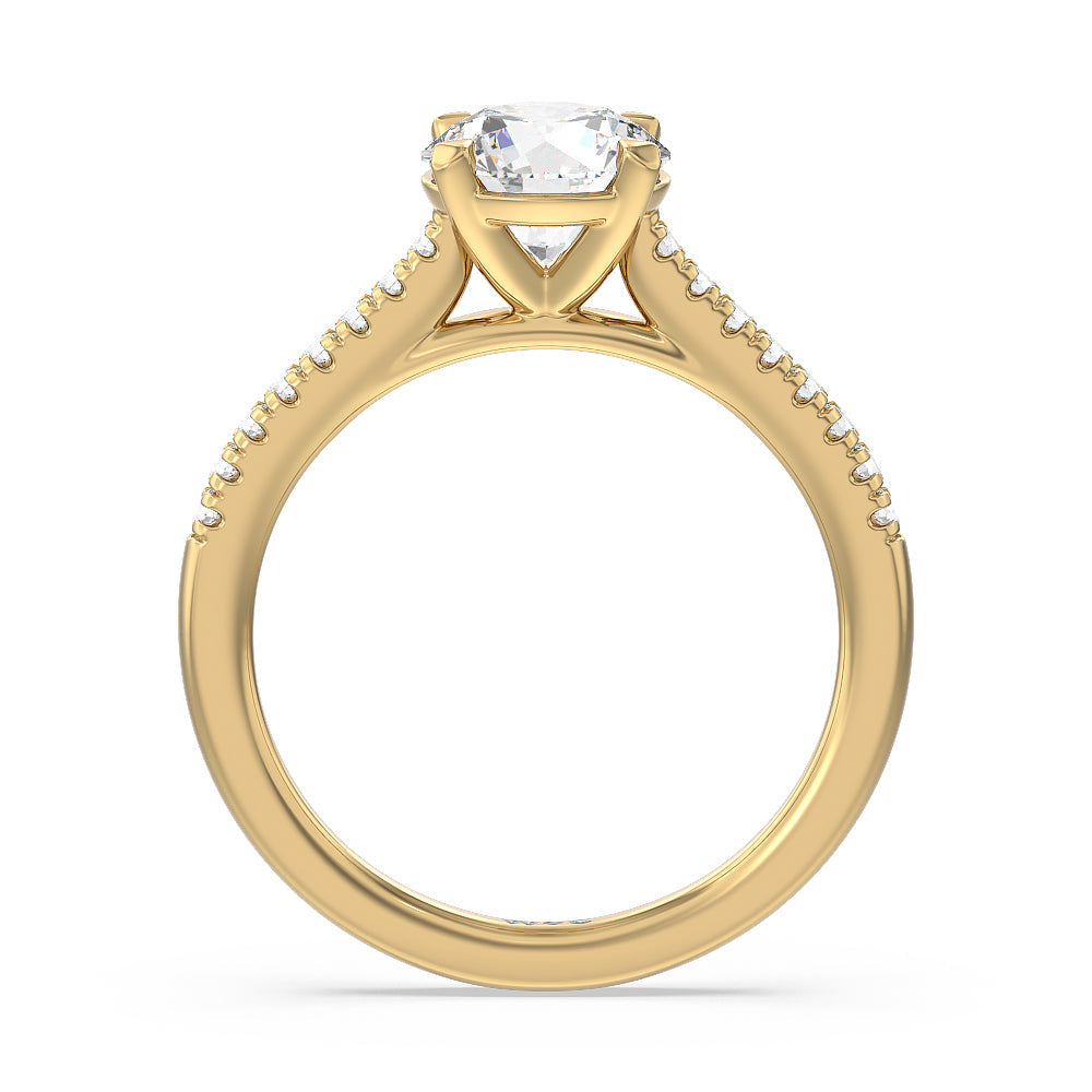 Pave Cathedral Shank East-West Engagement Ring with Round Cut Diamond in 14KT Yellow Gold view 2
