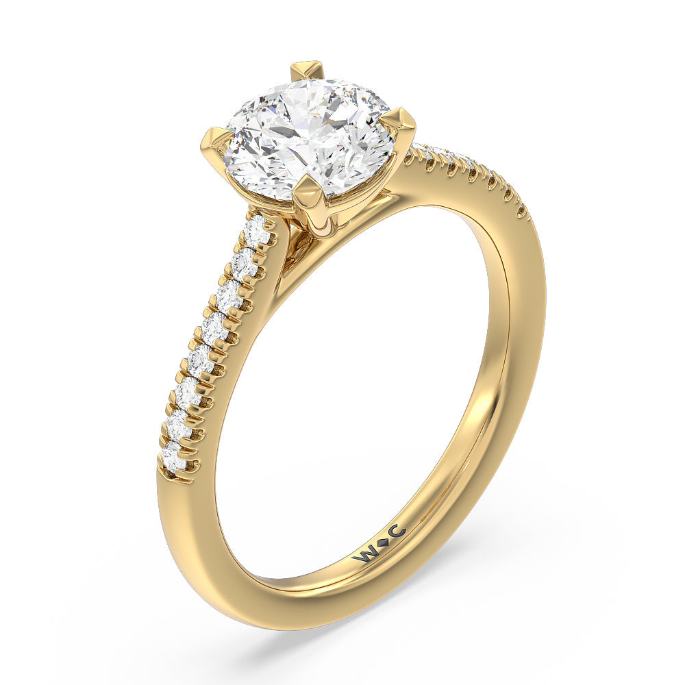 Pave Cathedral Shank East-West Engagement Ring with Round Cut Diamond in 14KT Yellow Gold view 3
