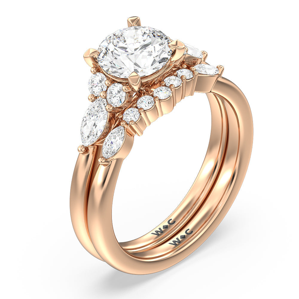 Trio Cluster Engagement Ring with Round Cut Diamond in 14KT Rose Gold view 4
